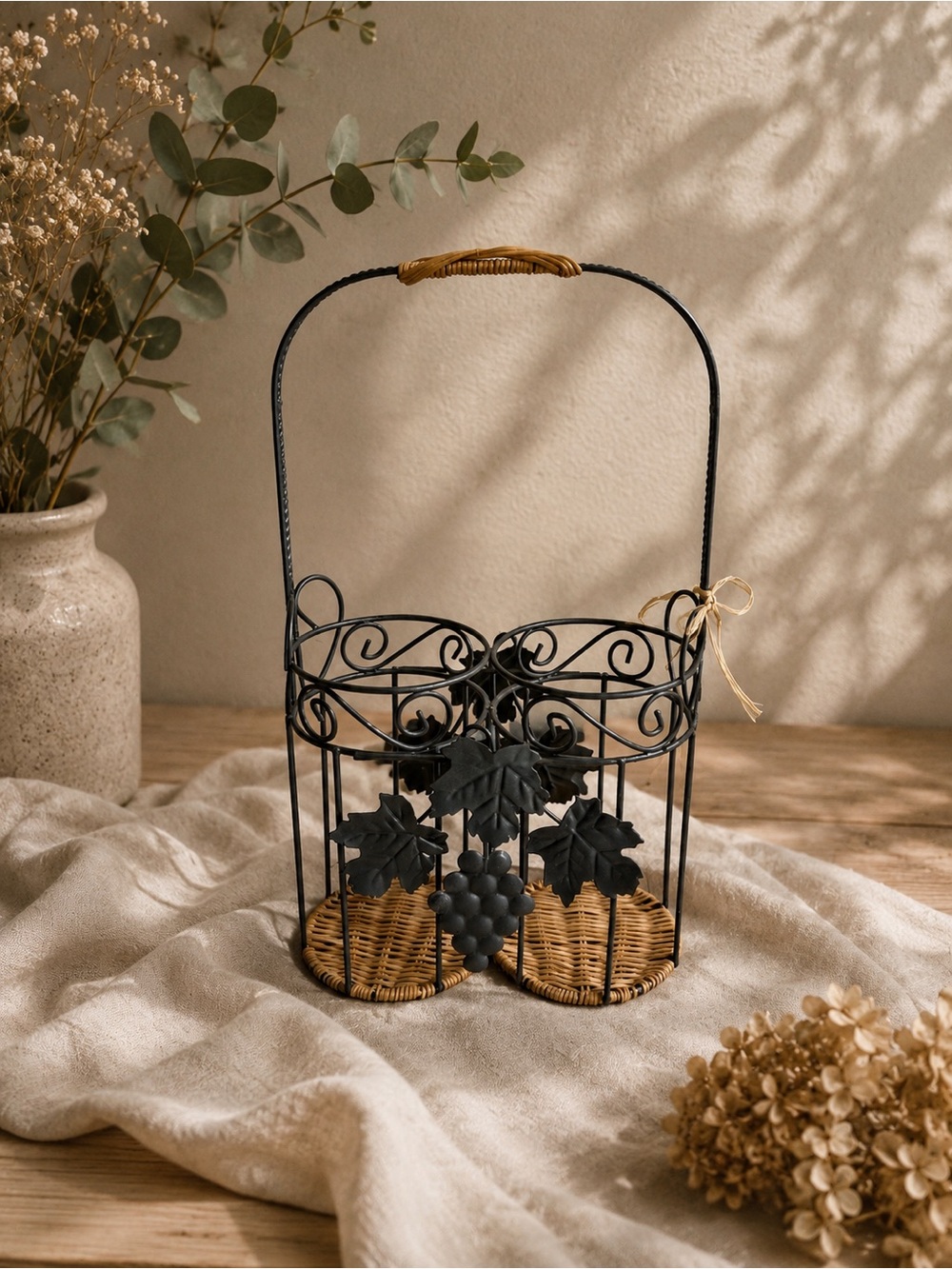 Vintage Cottage core Decorative Wine Bottle Caddy